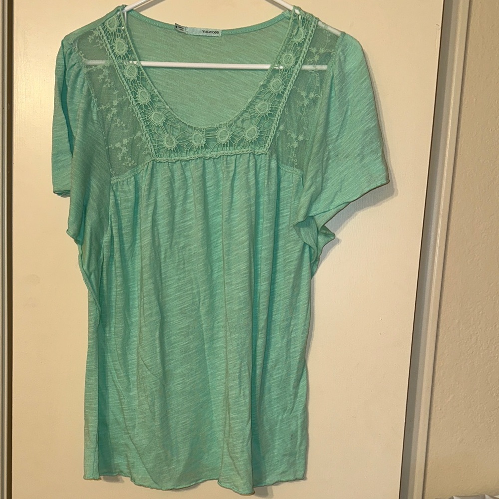 Maurices Teal Lace Accent Blouse